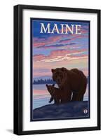 Maine - Bear and Cub-Lantern Press-Framed Art Print