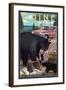 Maine - Bear and Picnic Scene-Lantern Press-Framed Art Print