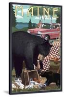 Maine - Bear and Picnic Scene-Lantern Press-Stretched Canvas