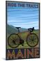 Maine - Bicycle Scene-Lantern Press-Mounted Art Print