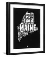 Maine Black and White Map-NaxArt-Framed Art Print