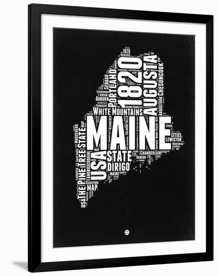 Maine Black and White Map-NaxArt-Framed Art Print