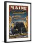 Maine - Black Bear Family Vintage Sign-Lantern Press-Framed Art Print