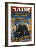 Maine - Black Bear Family Vintage Sign-Lantern Press-Framed Art Print