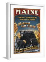 Maine - Black Bear Family Vintage Sign-Lantern Press-Framed Art Print