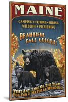 Maine - Black Bear Family Vintage Sign-Lantern Press-Mounted Art Print