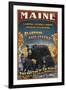 Maine - Black Bear Family Vintage Sign-Lantern Press-Framed Art Print