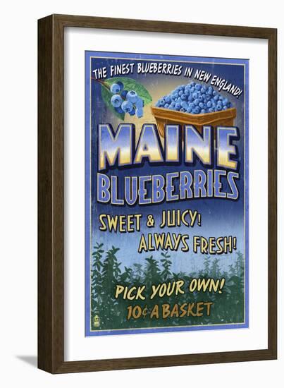 Maine Blueberries-Lantern Press-Framed Art Print