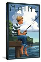 Maine - Boy Fishing-Lantern Press-Stretched Canvas