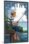 Maine - Boy Fishing-Lantern Press-Mounted Art Print