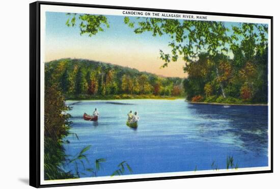 Maine, Canoeing Scene on the Allagash River-Lantern Press-Framed Stretched Canvas