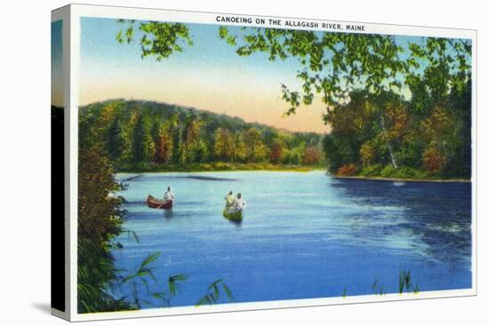 Maine, Canoeing Scene on the Allagash River-Lantern Press-Stretched Canvas