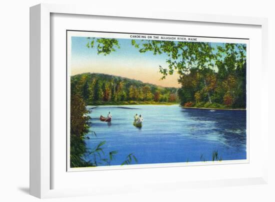 Maine, Canoeing Scene on the Allagash River-Lantern Press-Framed Art Print