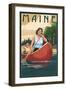 Maine - Canoers on Lake-Lantern Press-Framed Art Print