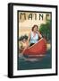 Maine - Canoers on Lake-Lantern Press-Framed Art Print