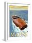 Maine, Chris Craft Boat-Lantern Press-Framed Art Print