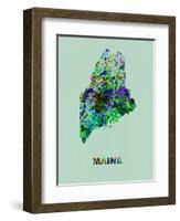 Maine Color Splatter Map-NaxArt-Framed Art Print