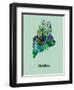 Maine Color Splatter Map-NaxArt-Framed Art Print