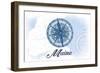 Maine - Compass - Blue - Coastal Icon-Lantern Press-Framed Art Print