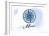 Maine - Compass - Blue - Coastal Icon-Lantern Press-Framed Art Print