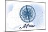 Maine - Compass - Blue - Coastal Icon-Lantern Press-Mounted Art Print