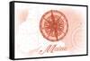 Maine - Compass - Coral - Coastal Icon-Lantern Press-Framed Stretched Canvas