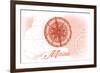 Maine - Compass - Coral - Coastal Icon-Lantern Press-Framed Art Print