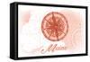 Maine - Compass - Coral - Coastal Icon-Lantern Press-Framed Stretched Canvas