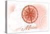 Maine - Compass - Coral - Coastal Icon-Lantern Press-Stretched Canvas