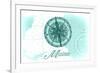 Maine - Compass - Teal - Coastal Icon-Lantern Press-Framed Premium Giclee Print
