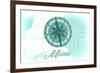 Maine - Compass - Teal - Coastal Icon-Lantern Press-Framed Premium Giclee Print