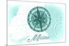 Maine - Compass - Teal - Coastal Icon-Lantern Press-Mounted Art Print