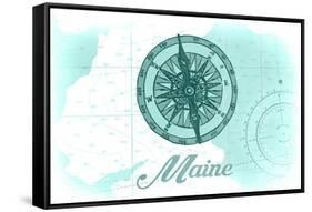 Maine - Compass - Teal - Coastal Icon-Lantern Press-Framed Stretched Canvas