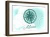 Maine - Compass - Teal - Coastal Icon-Lantern Press-Framed Art Print