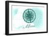 Maine - Compass - Teal - Coastal Icon-Lantern Press-Framed Art Print