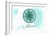 Maine - Compass - Teal - Coastal Icon-Lantern Press-Framed Art Print