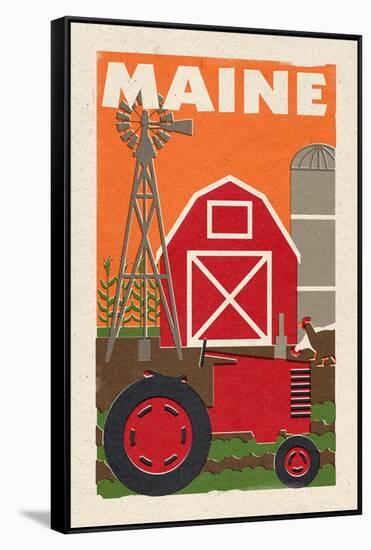 Maine - Country - Woodblock-Lantern Press-Framed Stretched Canvas