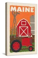 Maine - Country - Woodblock-Lantern Press-Stretched Canvas