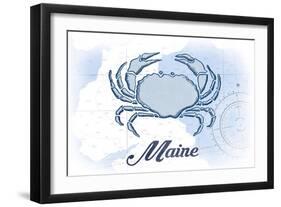 Maine - Crab - Blue - Coastal Icon-Lantern Press-Framed Art Print