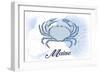 Maine - Crab - Blue - Coastal Icon-Lantern Press-Framed Art Print
