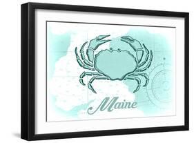 Maine - Crab - Teal - Coastal Icon-Lantern Press-Framed Art Print