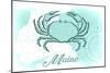 Maine - Crab - Teal - Coastal Icon-Lantern Press-Mounted Art Print