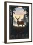 Maine - Deer and Sunrise-Lantern Press-Framed Art Print