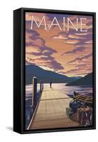 Maine - Dock and Sunset Scene-Lantern Press-Framed Stretched Canvas