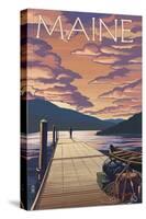 Maine - Dock and Sunset Scene-Lantern Press-Stretched Canvas