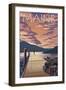 Maine - Dock and Sunset Scene-Lantern Press-Framed Art Print