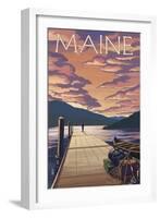 Maine - Dock and Sunset Scene-Lantern Press-Framed Art Print