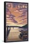 Maine - Dock Scene and Lake-Lantern Press-Framed Stretched Canvas