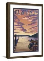 Maine - Dock Scene and Lake-Lantern Press-Framed Art Print