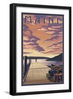 Maine - Dock Scene and Lake-Lantern Press-Framed Art Print